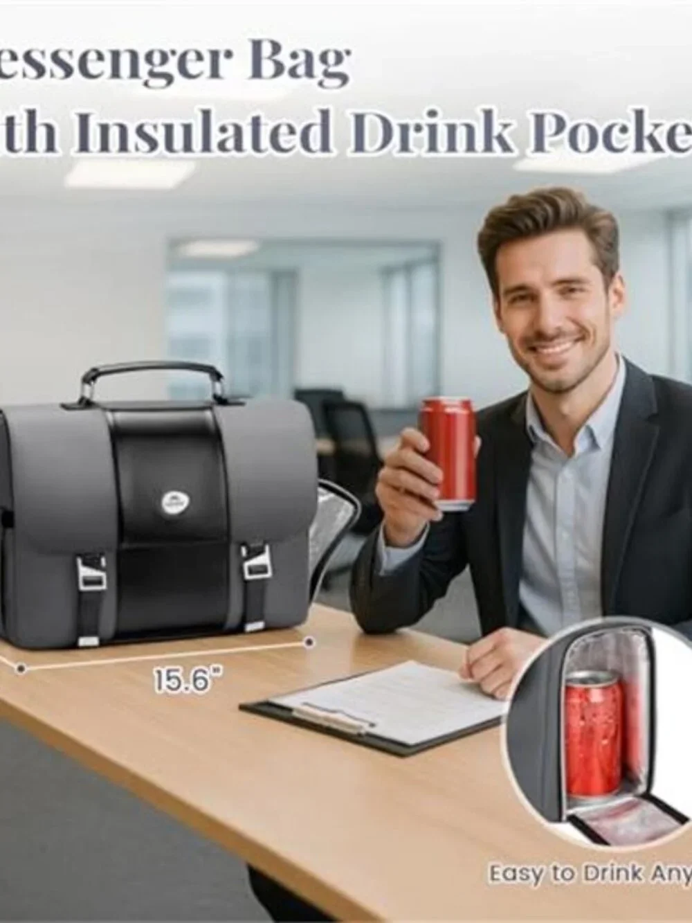 Men Business Briefcase 15.6 Inch PU Leather Messenger Bags Laptop Travel Bag